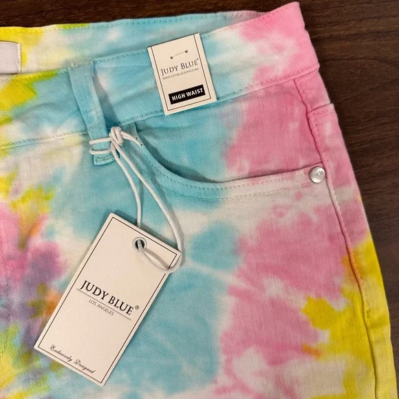 NWT Judy Blue Shorts Tie Dye Swirl Stretch Denim High Waist - Picture 8 of 10